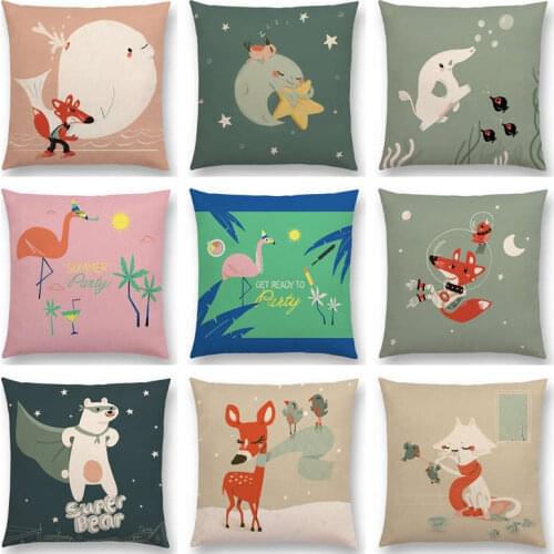 Super Fun Cute Cartoon Animals Flamingo Fox Whale Elephant Deer Bear Cat Happy Day Cushion Cover Decor Sofa Throw Pillow Case