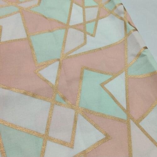 Viaphil 100% Cotton Fabric Brand New Gold Stamping Geometry Checks Printed Sewing Cloth Dress Clothing Textile Tissue