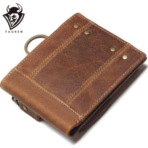 2020 Vintage Genuine Leather Men Wallets Removable Card ID Holders With Key Chain Short Bifold Male Organizer Walets Coin Bag