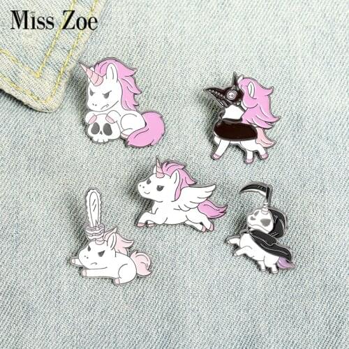 Magical Animal Enamel Pin Custom Horse Wings Skull Chainsaw Plague Doctor Brooches Bag Lapel Pin Cartoon Badge Jewelry Gift
