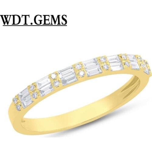 Womens 0.35CT 10K Yellow Gold Alternating Baguette Round Real Diamond Ring Band