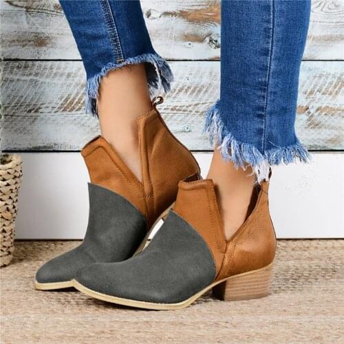 Women‘s Ankle Boots 2021 Fashion patchwork Round Toe Joint Thick Square High Heels Boots Shoes Females Botas Mujer #40