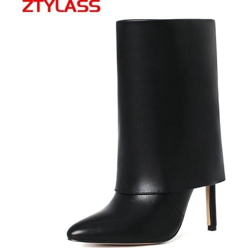 2021 Autumn Women Boots Faux Leather Thin High Heel Ankle Boots Pointed Toe Slip On Winter Boots Shoes Ladies