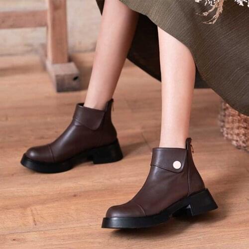 MORDOAN Genuine Cow Leather 2021 Autumn Womens Boots Round Toe Platform Shoes Women