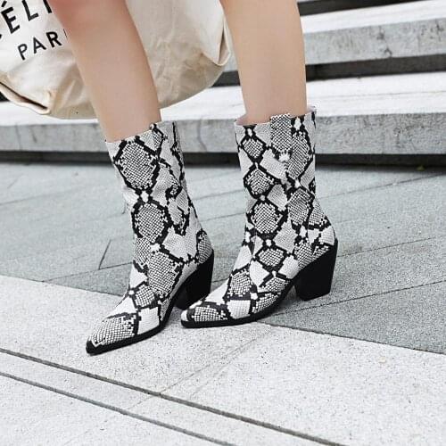 Pointed Toe Women Boots Pu Leather Wedge High Heel Ankle Boots chunky Winter Cowboy Boots for Women Christmas Western Boots 2020