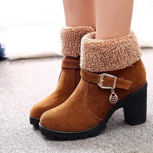 Women Winter Fur Warm Snow Boots Ladies Warm Wool Booties Boot Comfortable Shoes Matte Suede Plus Size 35-41 Women