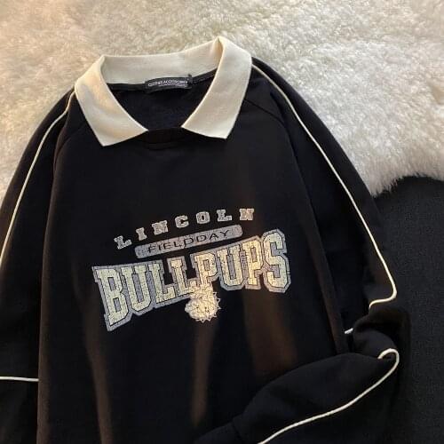 Women Printing Y2k Tops Vintage Turn-down Collar T-shirt Autumn Streetwear Women Top New Casual Polo Shirt Winter Lady Pullovers