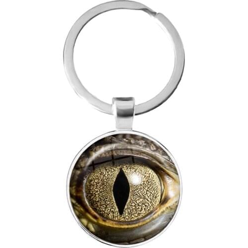 Animal Eyes Keychain Dragon Snake Owl Cat Tiger Eyes 25mm Glass Cabochon Handmade Pendant Keyrings Keyholder Jewelry For Gift
