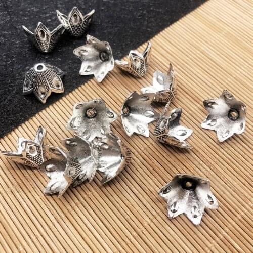 10pcs 17x17x10mm Petal Bead Caps Mixed Tibetan Silver Plated Flower Beads End Caps for DIY Jewelry Making Bracelet Accessories