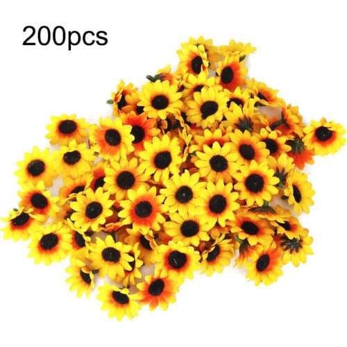 200pcs Artificial Sunflower Flower Heads Silk Simulation Real Touch Fake Flowers Home Party Wedding Decorations Props