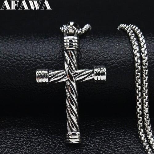 2021 Cross Stainless Steel Statement Necklace for Men Silver Color Necklaces Jewelry acero inoxidable joyeria mujer N19480