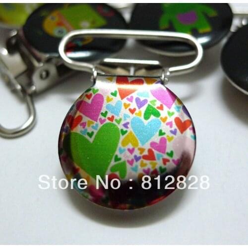 25pcs 1'' 25mm Customized Enamel Multi Love Hearts Round Suspender Clips