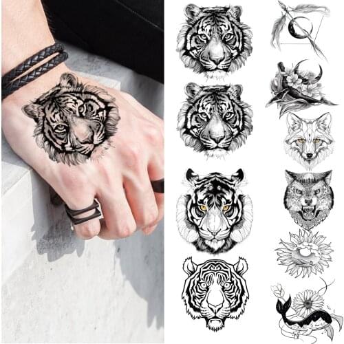 3D Realistic Black Tiger Temporary Tattoos For Men Women Whale Fox Fake Tattoo Sticker Wrist Fashion Water Transfer Tatoos Decal