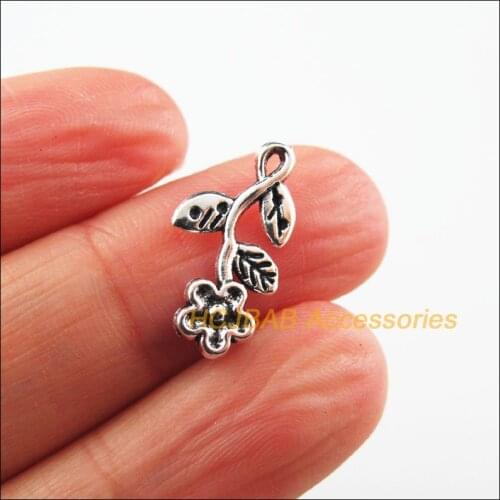 40Pcs New Flower Leaf Charms Tibetan Silver Color Plant Pendants 10x18.5mm