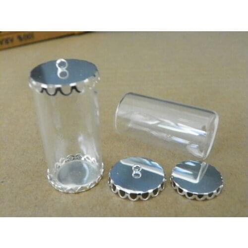 40x20mm Two side open tube shap glass globe base set silver plate flower base glass bottle pendant fashion jewelry pendant