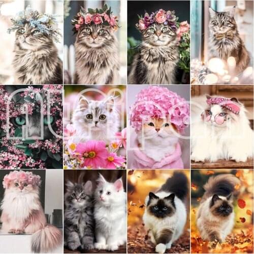 Cat DIY 5D Diamond Painting Full Round Rhinestones Animal Diamond Embroidery Cross Stitch Mosaic Home Decor