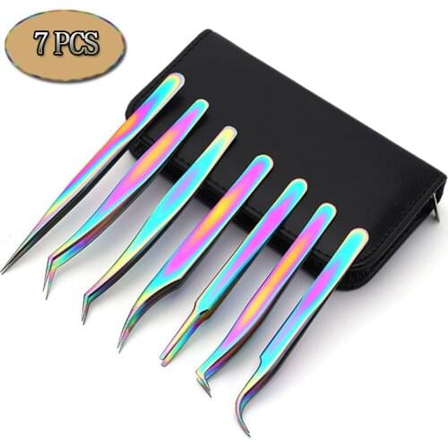 7PCS Set Eyelashes tweezers to place False Eyelash Extension Stainless lashes Tweezer volume Eyebrow Clip makeup Nail Art tool