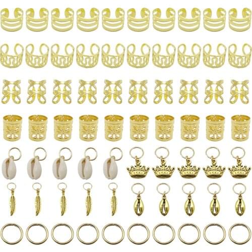 70Pcs Women Girls Hair Braid Dreadlocks Beads Rings Clips DIY Braiding Metal Cuffs Jewelry Pendants Hair Decoration Accessories