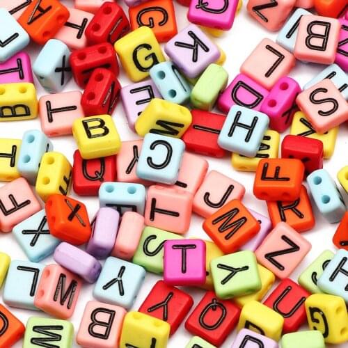 50/100/200Pcs 8x9mm Mixed Color Letter Acrylic Beads Square Two Hole Spacer Beads For Jewelry Making Diy Bracelet Accessories