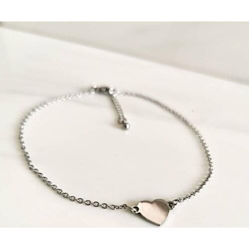 Anklet in silver stainless steel with heart pendant, personalized anklet in silver, anklet in silver personalized, gift