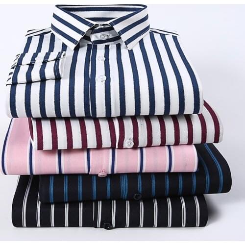 BROWON Spring Autumn Men Shirts 2021 Turn Down Collar Mens Dress Shirts Long Sleeve Oversized Striped Business Men Clothing