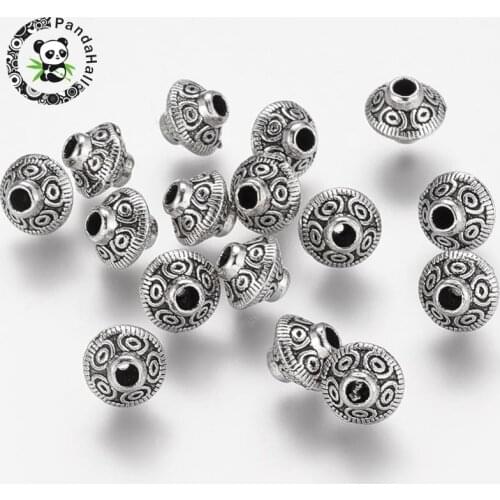 Bicone Tibetan Style Beads for Jewelry Making Lead Free & Cadmium Free Antique Silver Color about 7mm in diameter Hole: 2mm