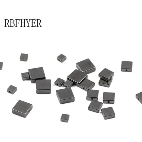 Black Hematite Flat Square Natural Stone 4/6/8MM Rectangle Loose beads for Bracelet Necklace Making DIY Jewelry Accessories