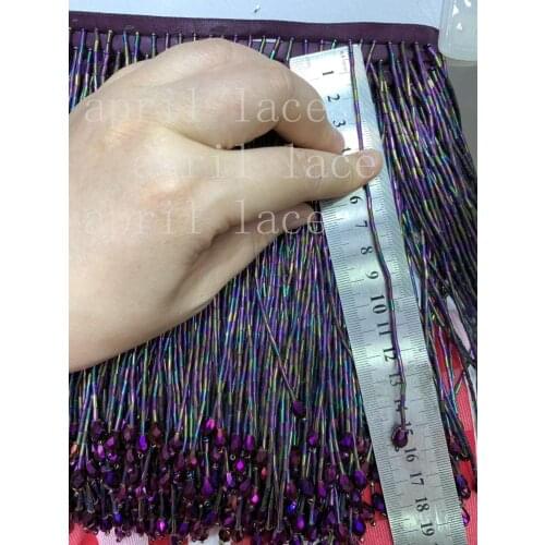 Cou011 # 5 yards/bag 15 cm width colorful purple pendants beads ribbon fringe tassel for wedding bridal ball gown dress