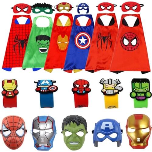Childrens Spider-Man Hulk Captain America Cape/Mask/Bracelet Fantasy Props Boys Girls Halloween Superhero Cosplay Gifts