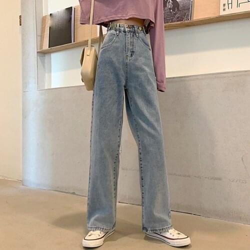 Jeans Women Streetwear Loose High Waist Vintage Cowboy Female Wide Leg Denim Pants Fashion Trousers 2021 Autumn Korea Girls