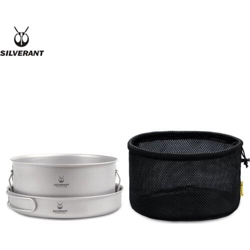 EDC Titanium Pot And Frying Pan Combination 2 Piece Set Outdoor Large Camping Cookware With Folding Handle For Travel Bushcraft