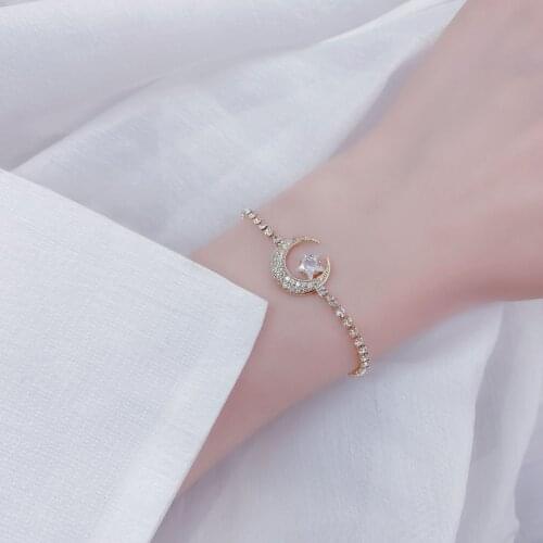 2021 New Arrive Elegant Delicate Zircon Moon Star Bracelet Bling Micro Inlaid Zirconia Feminia Pulseras Bangles Anniversary Gift