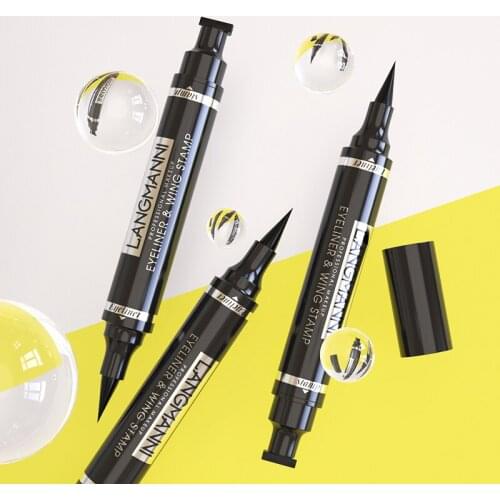 Hot 2 In1 Double-ended Liquid Eyeliner Pencil Waterproof Quick Dry Long Lasting Black Stamps Seal Eye Liner Pen Cosmetic Tools