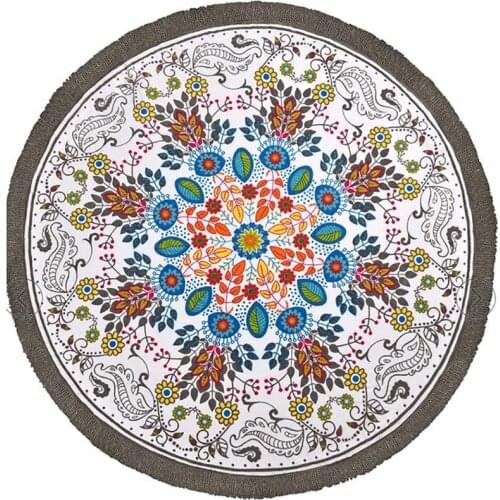 Indian Tapestry Women Chic Tassel Flower Printed Bohemian Beach Mat Yoga Mat Sunblock Round Bikini Cover-Up Blanket