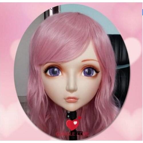 Kig201)Gurglelove Female Sweet Girl Resin Half Head Kigurumi BJD Mask Cosplay Japanese Anime Role Lolita Mask Crossdress Doll