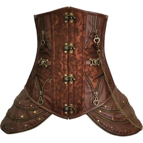 Brown Steel Boned Corset Sexy Women Underbust Waist Trainer Corsets and Bustiers Gothic Clothing Steampunk Burlesque Costume 6XL