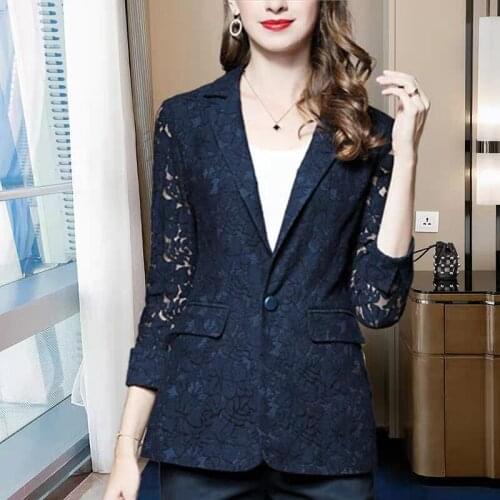 Lace Hollow Out Thin Blazers Women Elegant Single Button Long Sleeve Casual Suits Spring Summer New Fashion Oversized Blazers