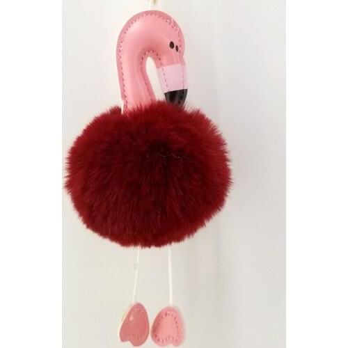 Cute Flamingos Charming Key Chains Girls Pom Pom Keychain Handmade Fluffy Ornament Women Bags Couple key Rings Charm Pendants