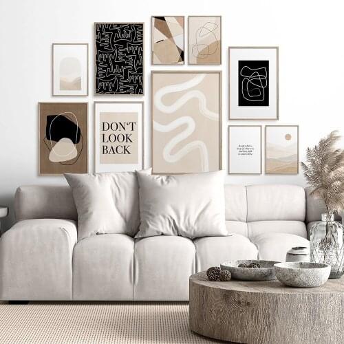 Minimalist Gallery Wall Poster One Line Drawing Canvas Print Beige Abstract Painting Bohemia Picture Modern Home Room Decoration