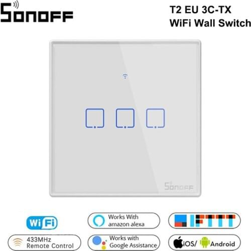 Sonoff T2 EU 3C TX Smart Wifi Wall Touch Switch Smart Home With Border 433RF/Voice/APP/Touch Control Work With Google home Alexa