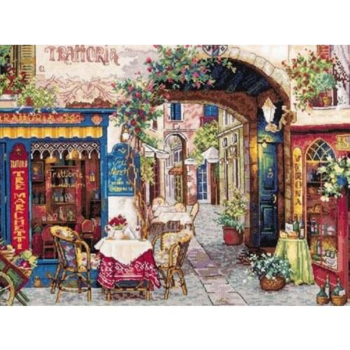 Newest Embroidery Cafe in Verona Counted Cross Stitch Kits for Beginners with 100% Cotton Floss & Free Shipping for Wall Decor