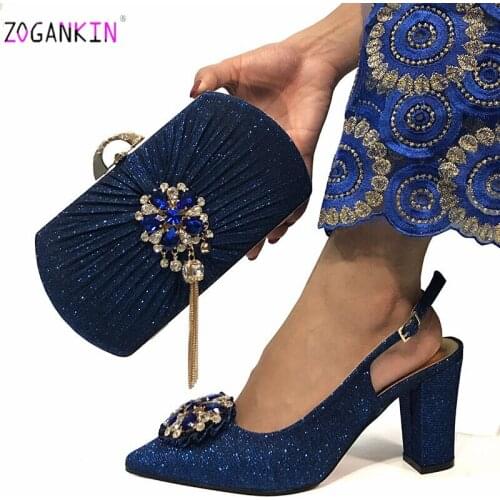New Arrival Mature African Matching Sandals and Purse Set for Wedding Woman Nigerian Shoes and Bag Set with Shinning Crystal
