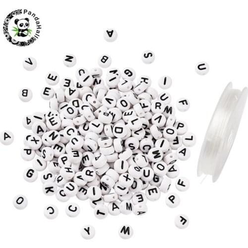 Pandahall 780pcs/Set DIY Making Sets with Acrylic Letter Beads and Strong Stretchy Beading Elastic Wire 7x7x4mm Hole: 1mm