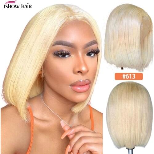 Ishow HD Transparent 613 Bob Wig 13X4 Lace Front Short Cut BOB Wigs For Women Blonde Lace Frontal Wig Human Hair Wigs Pre Plucke