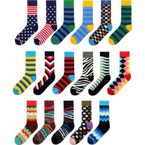 Peonfly Mens Quality Happy Striped Plaid Diamond Cherry Socks Men Combed Cotton Calcetines Largos Hombre