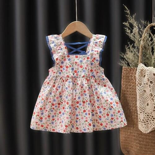 Baby Girls Floral Dress Belt Summer Dress Princess Dresses Toddler Kids Clothes Newborn Girls Cute Casual Dress