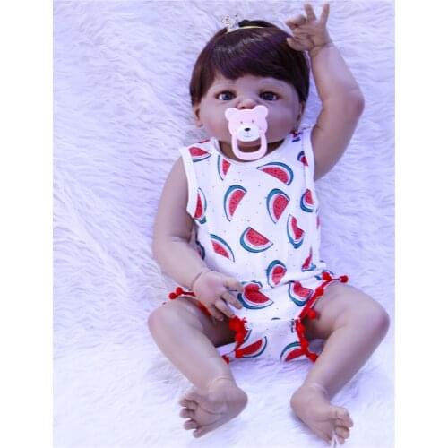 23"black skin Full Silicone Reborn Baby Doll Toy Realistic Newborn princess wholesale dolls bathe toys kids birthday gifts