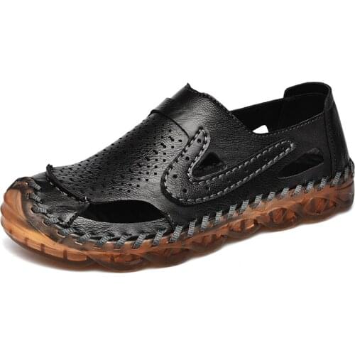 2021 Summer New Fashion Mens Leather Sandals Quality Breathable Beach Sandals Outdoor Handmade Casual Roman Sandals Big Size