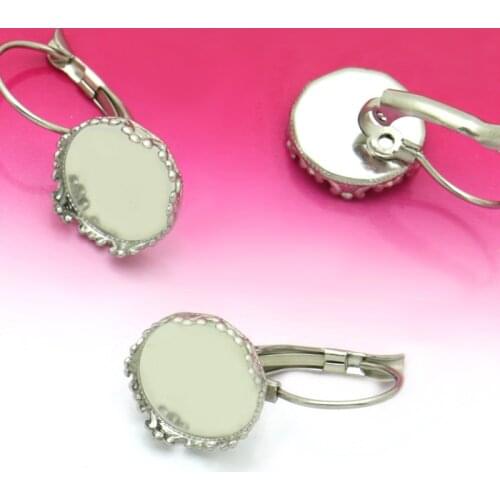 10pcs 12mm Pure Stainless steel French hook earring 12mm Crown Cabochon Cameo Setting Blank base, DIY findings no fade