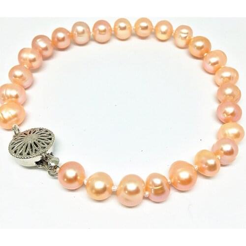 Special freshwater orange natural cultured pearl approx round beads 7-8,8-9mm fashion bracelet jewelry 7.5inch B1525
